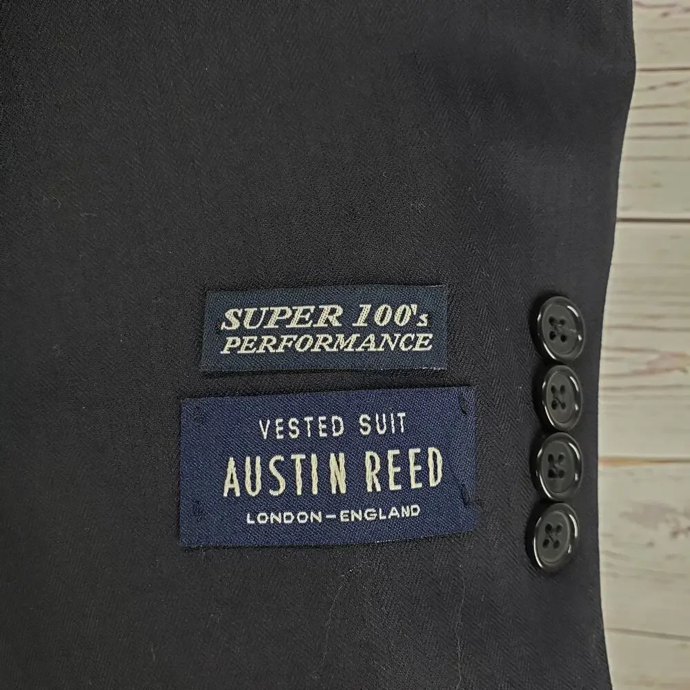 Austin Reed New Black Wool Super 100's Herringbone Suit Jacket 44R